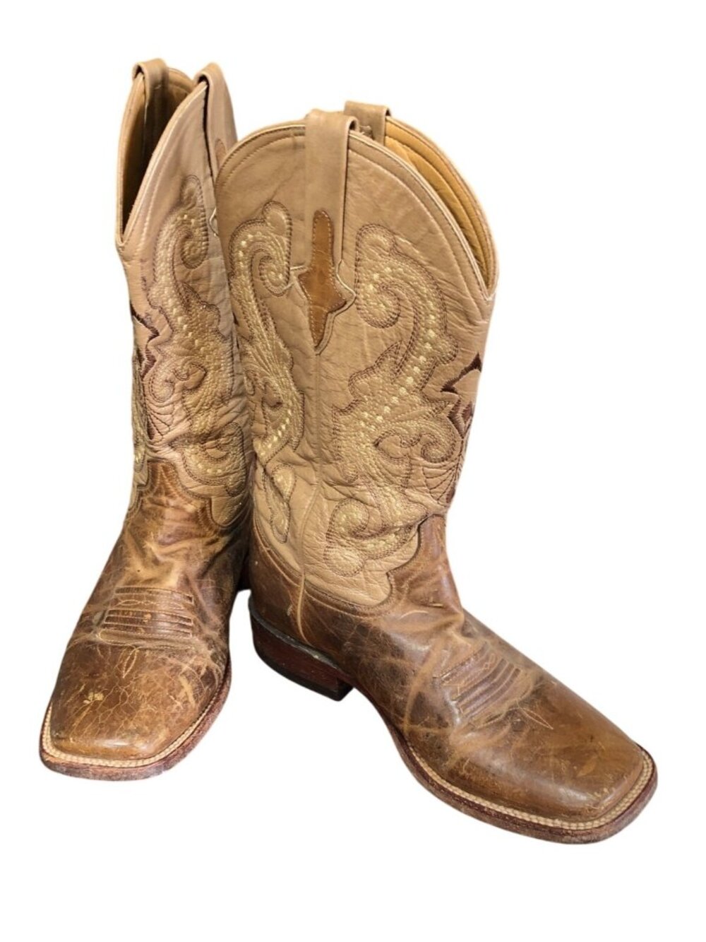 Ferrini Cowboy Boots Womens 8.5B Tan Leather Western Embroider Square Toe Kangar